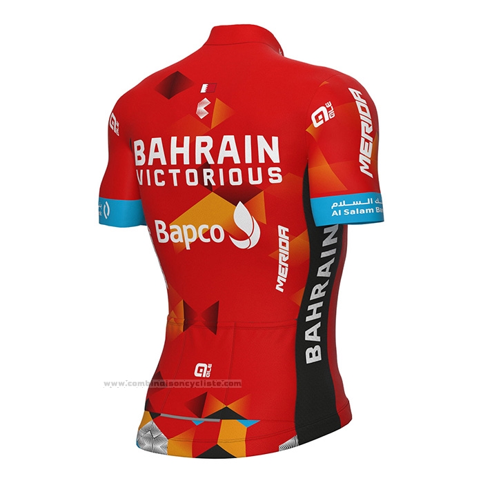 2022 Maillot Cyclisme Bahrain Victorious Rouge Manches Courtes et Cuissard